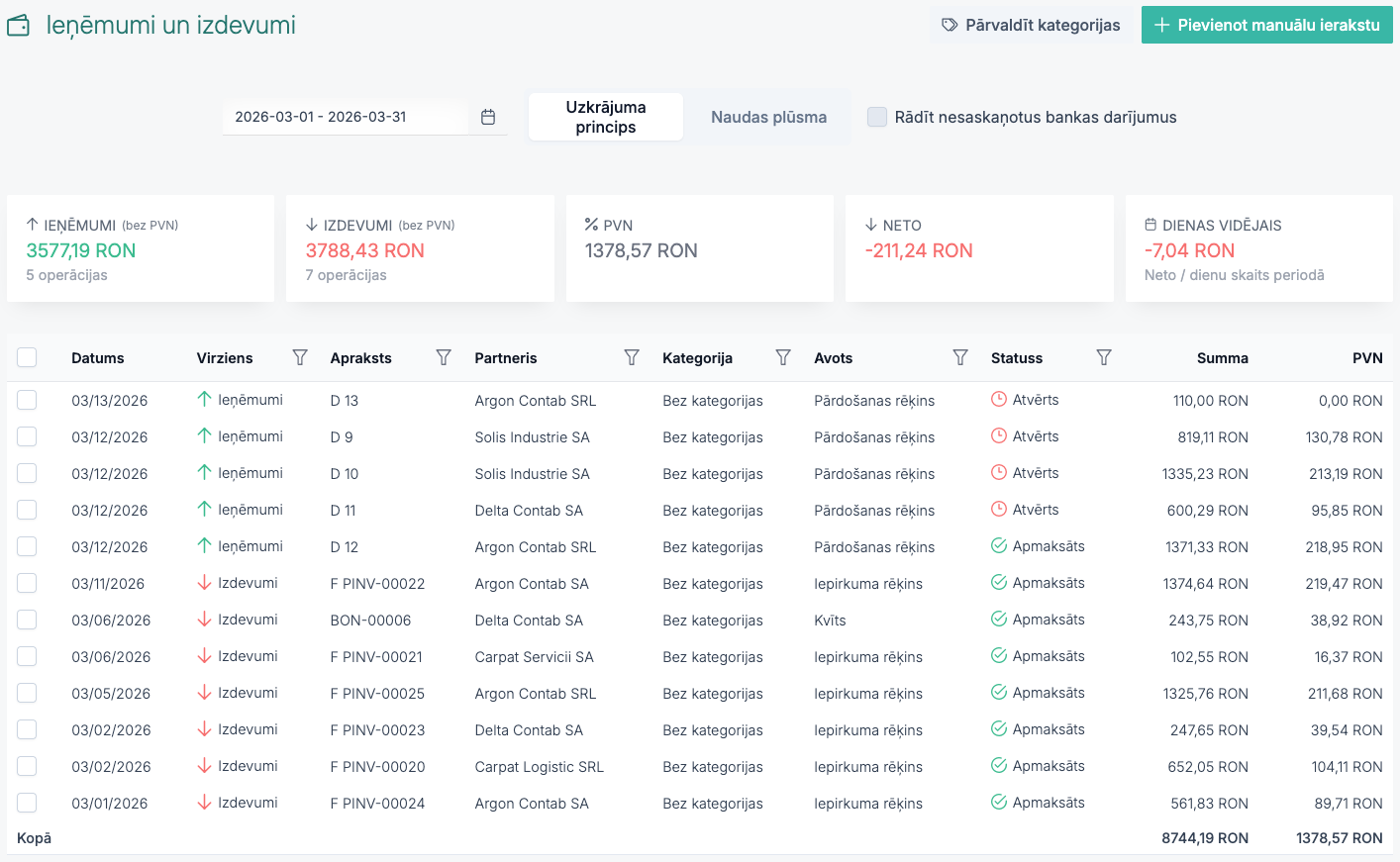 Quanty platvormi kuvatõmmis finants- ja operatiivarvestuse jaoks